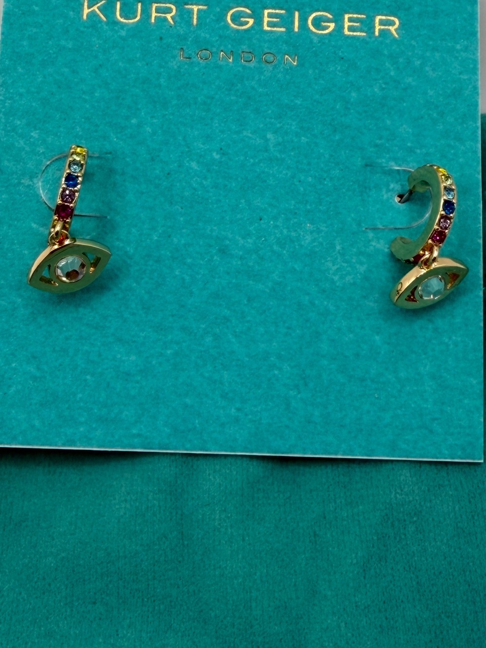 Kurt Geiger Gold Multicolor Crystal Eye Hoop Earrings